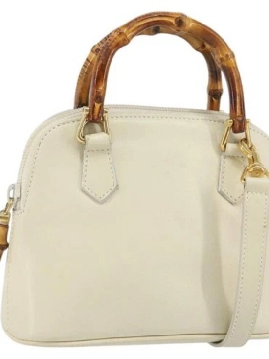 Gucci Handbags - GUCCI Bamboo Hand Bag Leather 2way White Gold